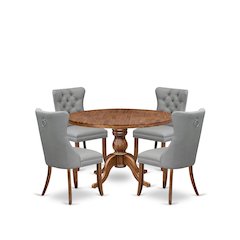 5-Pc Kitchen Table Set Consist A Table, 4 Light Gray Upholstered Dining Chairs