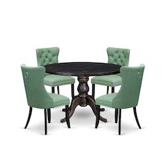 5 Piece Dining Set Includes 48" Round Table In Willow Green Color