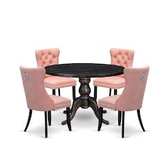 5 Piece Dining Set For 4 Includes 48" Round Table In Beige Red Color