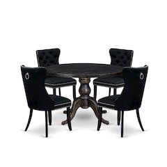 5-Pc Kitchen Table Set A Parson Table, 4 Black Linen Fabric Kitchen Chairs