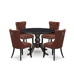 5 Piece Dining Table Set Includes 48" Round Table In Burgandy Color