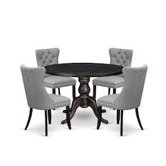 5 Piece Dining Table Set Includes 48" Round Table In Light Gray Color