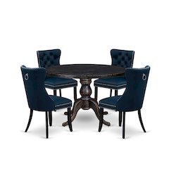 5 Piece Dining Table Set Includes 48" Round Table In Navy Blue Color