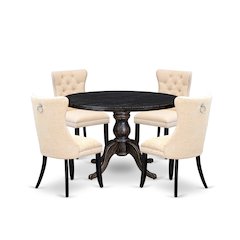 5-Pc Dining Room Set Of A Wood Table, 4 Light Beige Linen Fabric Dining Chair