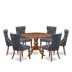 7-Piece Dining Table Set Of A Dining Table, 6 Platinum Gray Dining Room Chairs