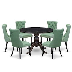 7 Piece Dinette Set Consists Of 48" Round Table In Willow Green Color