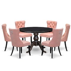 7 Piece Dining Set Consists Of 48" Round Table In Beige Red Color