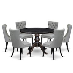 7 Piece Dining Table Set Consists Of 48" Round Table In Light Gray Color