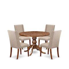5-Piece Dining Room Table Set A Dining Table, 4 Light Tan Fabric Dining Chairs