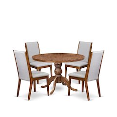 5-Pc Kitchen Table Set A Pedestal Dining Table, 4 Grey Fabric Dining Chairs