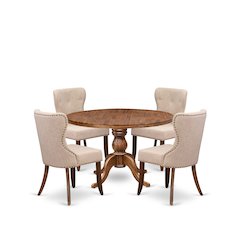 5 Piece Dining Set Consists Of 48" Round Kitchen Table In Light Tan Color