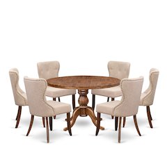 7 Piece Kitchen Table Set Contains 48" Round Table In Light Tan Color