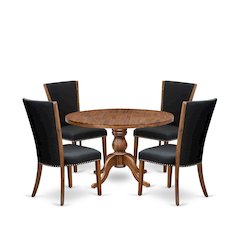 5 Piece Dinette Set For 4 Consists Of 48" Round Table In Black Color
