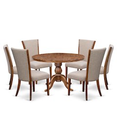 7 Piece Dining Set For 6 Includes 48" Round Table In Light Tan Color