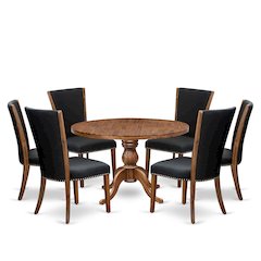 7 Piece Dining Table Set For 6 Contains 48" Round Table In Black Color