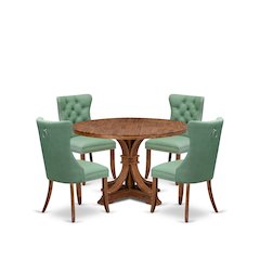 5-Pc Modern Dining Set Include A Wooden Table And 4 Willow Green Parson Chairs