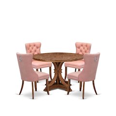 5-Pc Kitchen Dining Set Include A Wooden Table And 4 Beige Red Dining Chairs