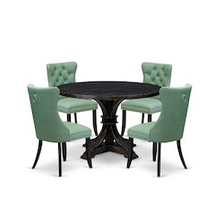 5 Piece Dining Set Contains 48" Round Table In Willow Green Color