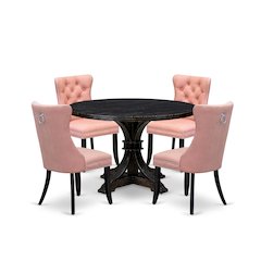 5 Piece Dining Set For 4 Contains 48" Round Table In Beige Red Color