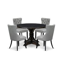 5 Piece Dining Table Set Contains 48" Round Table In Light Gray Color