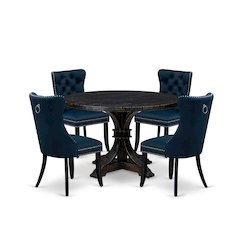 5 Piece Dining Table Set Contains 48" Round Table In Navy Blue Color