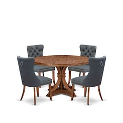 5-Piece Mid-Century Dining Table A Kitchen Table, 4 Platinum Gray Dinner Chairs