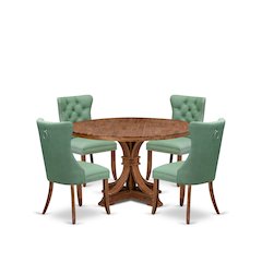 5-Pc Kitchen Dining Table Set Consist A Kitchen Table And 4 Willow Green Chairs