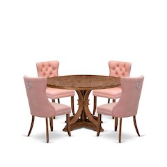 5-Pc Dining Room Table Set Consist A Kitchen Table And 4 Beige Red Parson Chairs