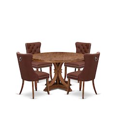 5-Pc Dining Room Set Consist A Kitchen Table And 4 Burgundy Upholstered Chairs