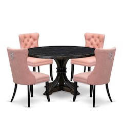 5 Piece Dining Set For 4 Consists Of 54" Round Table In Beige Red Color