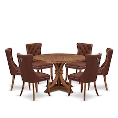 7-Pc Kitchen Table Set Consist A Mid Century Dining Table And 6 Burgundy Chairs
