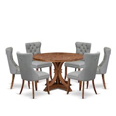 7-Pc Dining Table Set Consist A Mid Century Dining Table And 6 Light Gray Chairs