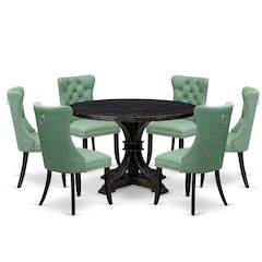 7 Piece Dinette Set Includes 48" Round Table In Willow Green Color