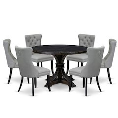 7 Piece Dining Table Set Includes 48" Round Table In Light Gray Color
