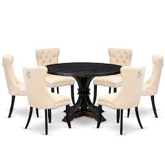 7-Pc Dining Set Of A Kitchen Table, 6 Light Beige Linen Fabric Modern Chair