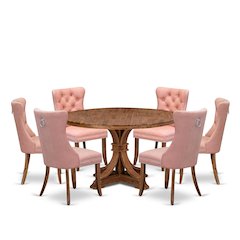 7-Pc Kitchen Table Set Contain A Dining Room Table And 6 Beige Red Dining Chairs