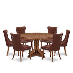 7-Pc Modern Dining Table Set Contain A Room Table And 6 Burgundy Padded Chairs