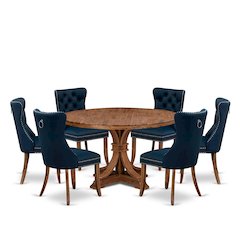 7-Piece Wooden Dining Set In Navy Blue Color