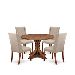 5-Piece Kitchen Table Set Consist Of A Dining Table, 4 Light Tan Kitchen Chairs