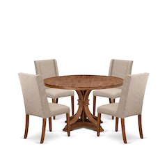 5-Piece Kitchen Table Set Of A Dinner Table, 4 Light Tan Fabric Dinner Chairs