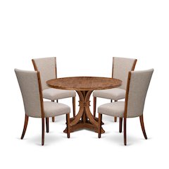 5 Piece Dinette Set Consists Of 48" Round Dining Table In Light Tan Color