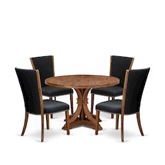 5 Piece Dining Table Set Includes 48" Round Kitchen Table In Black Color