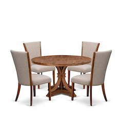 5 Piece Dinette Set For 4 Includes 54" Round Table In Light Tan Color
