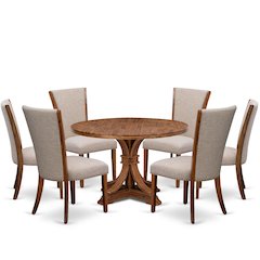 7 Piece Dining Set For 6 Contains 48" Round Table In Light Tan Color