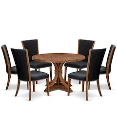 7 Piece Dining Set For 6 Consists Of 48" Round Table In Black Color