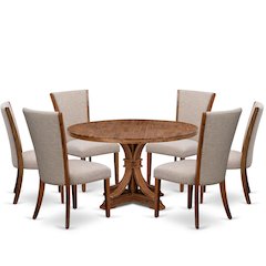 7 Piece Dining Set Consists Of 54" Round Kitchen Table In Light Tan Color