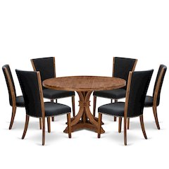 7 Piece Dining Table Set For 6 Includes 54" Round Table In Black Color