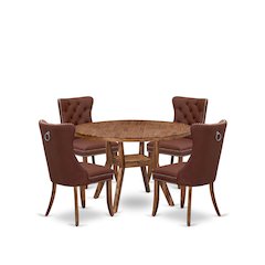 5-Pc Dining Set Contain A Wooden Dining Table, 4 Burgundy Parson Dining Chairs