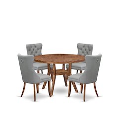 5-Pc Dining Set Contain A Wooden Dining Table And 4 Light Gray Dining Chairs