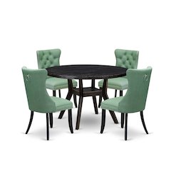 5 Piece Dining Set Consists Of 48" Round Table In Willow Green Color